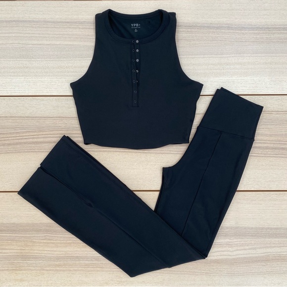 YPB sculptLUX Split-Hem Flare Legging + Plunge Henley Slim Tank | size M - Picture 2 of 14